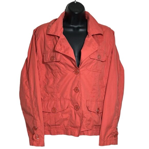 Chicos Jacket Womens Size 2 (Large) Orange Utility Lightweight Trucker Pockets - Picture 1 of 12